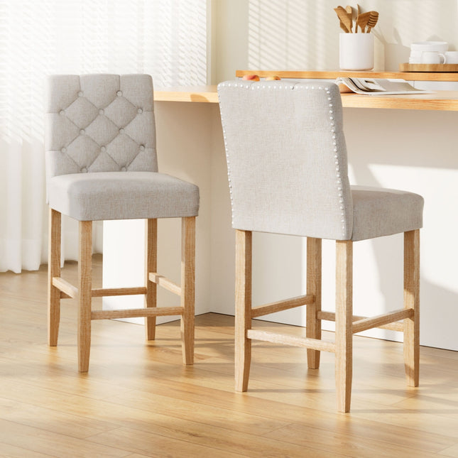 Artiss 2x Bar Stools Linen Upholstered Chairs.