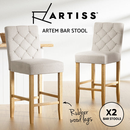 Artiss 2x Bar Stools Linen Upholstered Chairs.