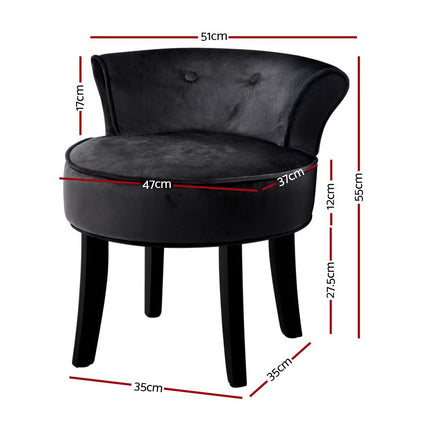 Artiss Vanity Stool Velvet Black Abella.