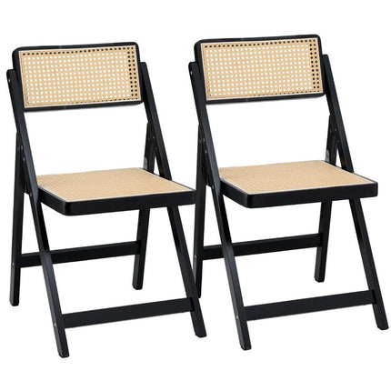 Artiss 2x Dining Chairs Wooden Rattan Foldable Black.