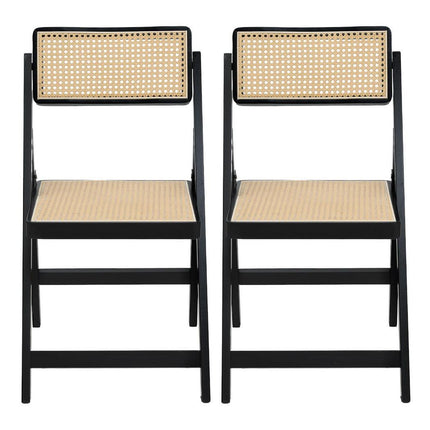 Artiss 2x Dining Chairs Wooden Rattan Foldable Black.
