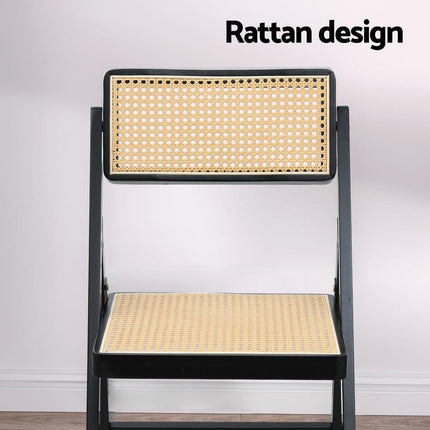Artiss 2x Dining Chairs Wooden Rattan Foldable Black.