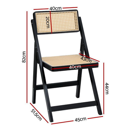 Artiss 4x Dining Chairs Wooden Rattan Foldable Black.