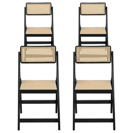Artiss 4x Dining Chairs Wooden Rattan Foldable Black.