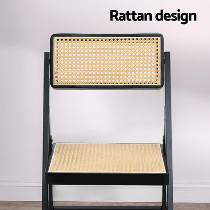 Artiss 4x Dining Chairs Wooden Rattan Foldable Black.