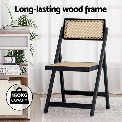 Artiss 4x Dining Chairs Wooden Rattan Foldable Black.