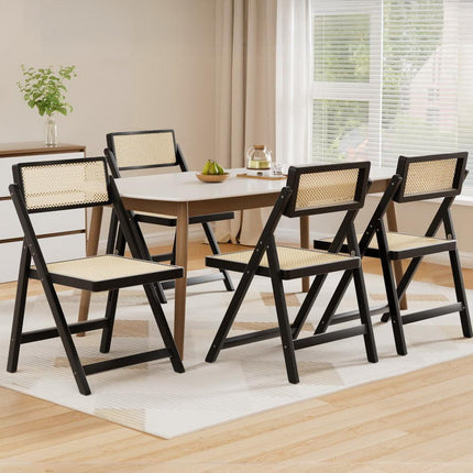 Artiss 4x Dining Chairs Wooden Rattan Foldable Black.
