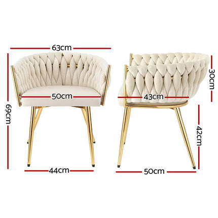 1 Artiss Dining Chair Velvet Armchair Beige.