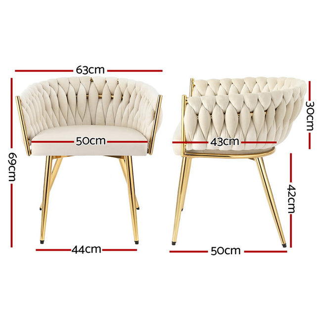 1 Artiss Dining Chair Velvet Armchair Beige.