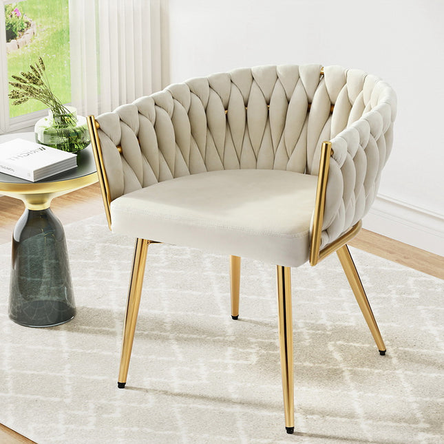 1 Artiss Dining Chair Velvet Armchair Beige.