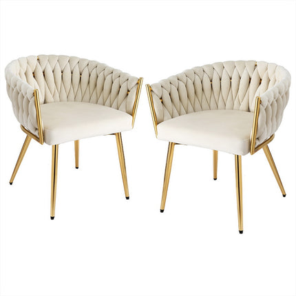 1 Set of 2 Artiss Dining Chairs Velvet Armchair Beige.