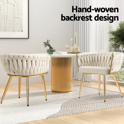 1 Set of 2 Artiss Dining Chairs Velvet Armchair Beige.