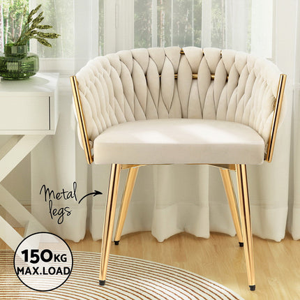 1 Set of 2 Artiss Dining Chairs Velvet Armchair Beige.