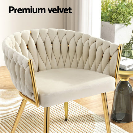 1 Set of 2 Artiss Dining Chairs Velvet Armchair Beige.