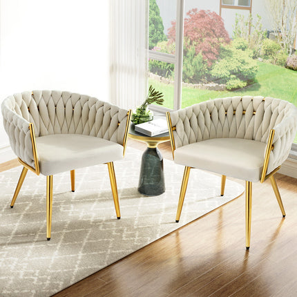 1 Set of 2 Artiss Dining Chairs Velvet Armchair Beige.
