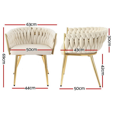 1 Set of 4 Artiss Dining Chairs Velvet Armchair Beige.