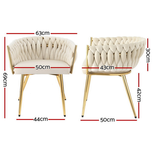 1 Set of 4 Artiss Dining Chairs Velvet Armchair Beige.