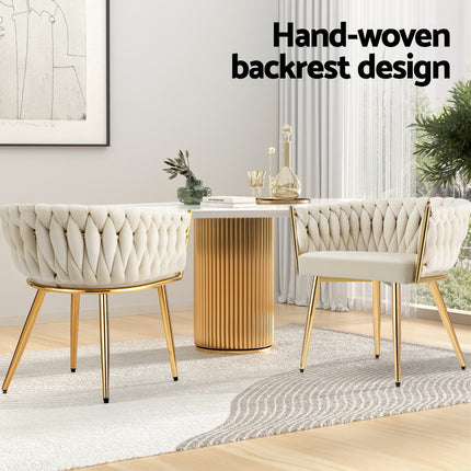 1 Set of 4 Artiss Dining Chairs Velvet Armchair Beige.