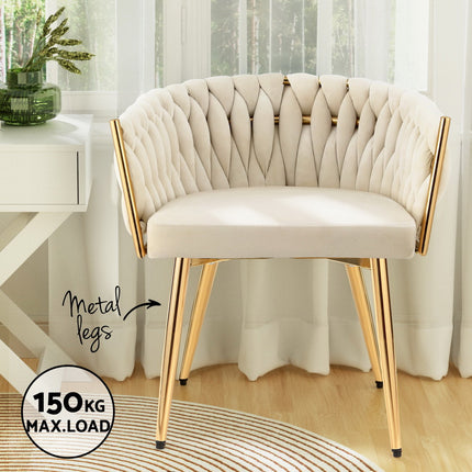 1 Set of 4 Artiss Dining Chairs Velvet Armchair Beige.