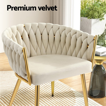 1 Set of 4 Artiss Dining Chairs Velvet Armchair Beige.