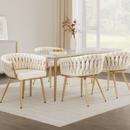 1 Set of 4 Artiss Dining Chairs Velvet Armchair Beige.