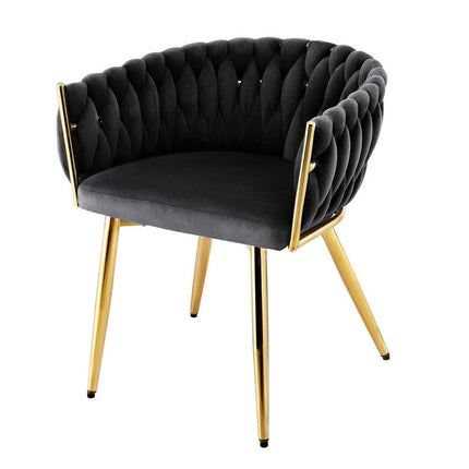 Artiss 1x Dining Chair Armchair Cafe Kitchen Lounge Chairs Velvet Weaving Black.