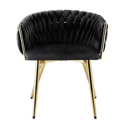 Artiss 1x Dining Chair Armchair Cafe Kitchen Lounge Chairs Velvet Weaving Black.