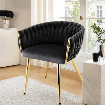 Artiss 1x Dining Chair Armchair Cafe Kitchen Lounge Chairs Velvet Weaving Black.