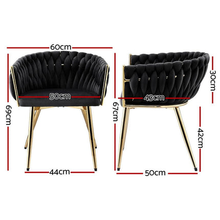 1 Set of 2 Artiss Dining Chairs Velvet Armchair Black.
