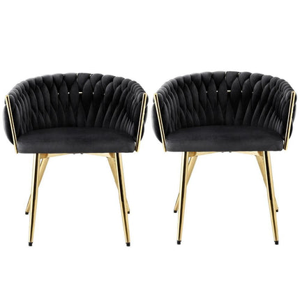 1 Set of 2 Artiss Dining Chairs Velvet Armchair Black.