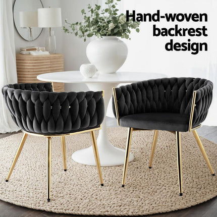 1 Set of 2 Artiss Dining Chairs Velvet Armchair Black.
