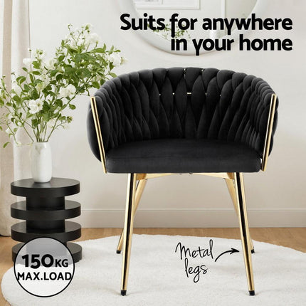 1 Set of 2 Artiss Dining Chairs Velvet Armchair Black.