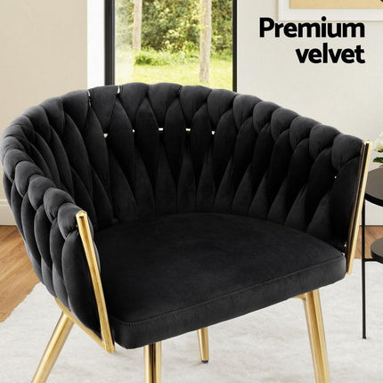 1 Set of 2 Artiss Dining Chairs Velvet Armchair Black.