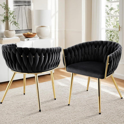 1 Set of 2 Artiss Dining Chairs Velvet Armchair Black.