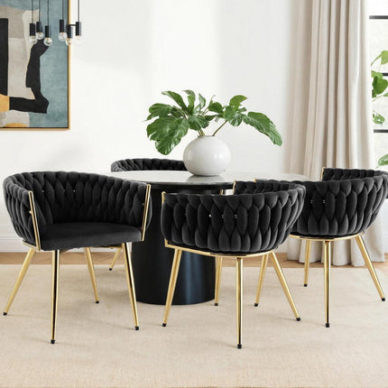 1 Set of 4 Artiss Dining Chairs Velvet Armchair Black.