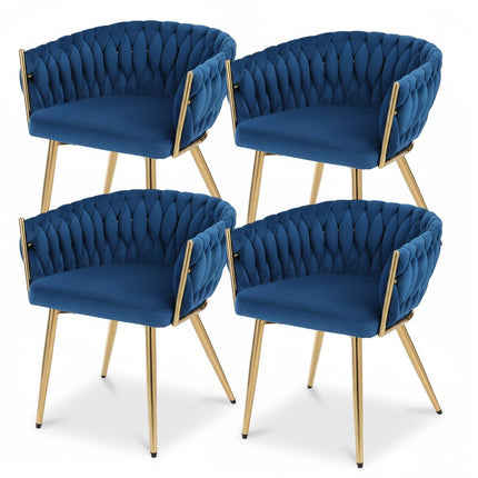 1 Set of 4 Artiss Dining Chairs Velvet Weaving Armchair Blue.