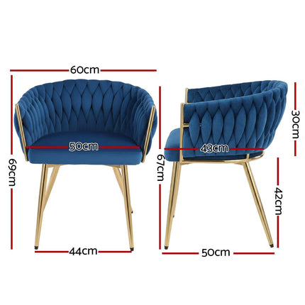 1 Set of 4 Artiss Dining Chairs Velvet Weaving Armchair Blue.