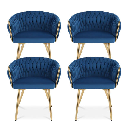 1 Set of 4 Artiss Dining Chairs Velvet Weaving Armchair Blue.