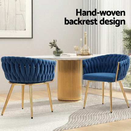 1 Set of 4 Artiss Dining Chairs Velvet Weaving Armchair Blue.