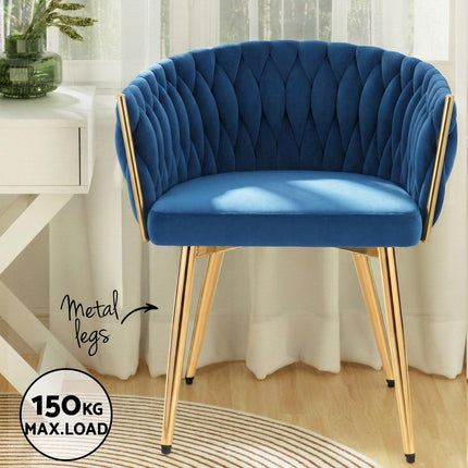 1 Set of 4 Artiss Dining Chairs Velvet Weaving Armchair Blue.