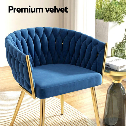 1 Set of 4 Artiss Dining Chairs Velvet Weaving Armchair Blue.