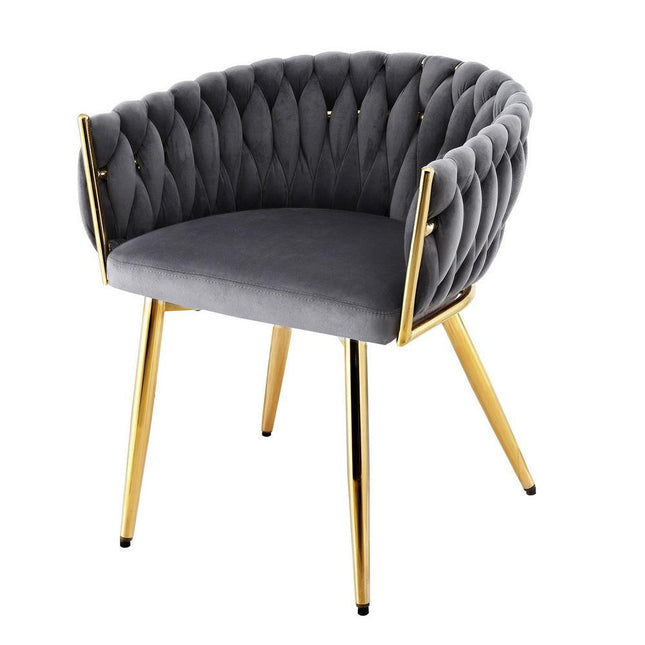 Artiss 1x Dining Chair Armchair Cafe Kitchen Lounge Chairs Velvet Weaving Grey.