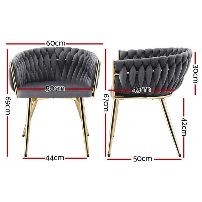 Artiss 1x Dining Chair Armchair Cafe Kitchen Lounge Chairs Velvet Weaving Grey.