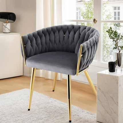 Artiss 1x Dining Chair Armchair Cafe Kitchen Lounge Chairs Velvet Weaving Grey.