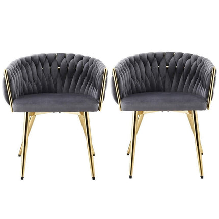 1 Set of 2 Artiss Dining Chairs Velvet Armchair Grey.