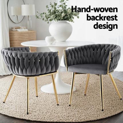 1 Set of 2 Artiss Dining Chairs Velvet Armchair Grey.