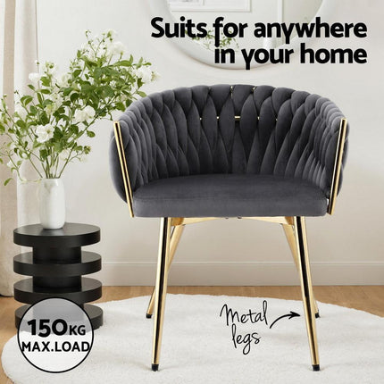 1 Set of 2 Artiss Dining Chairs Velvet Armchair Grey.