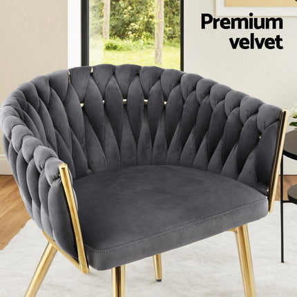 1 Set of 2 Artiss Dining Chairs Velvet Armchair Grey.