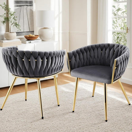 1 Set of 2 Artiss Dining Chairs Velvet Armchair Grey.
