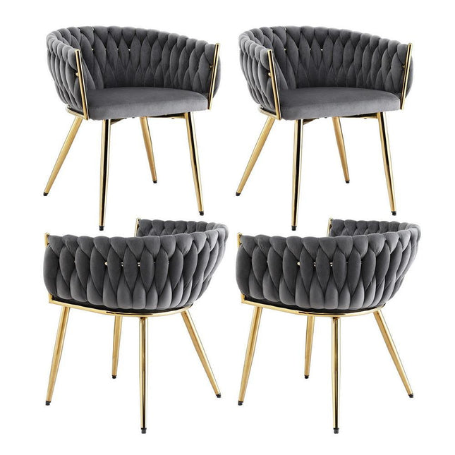 1 Set of 4 Artiss Dining Chairs Velvet Armchair Grey.